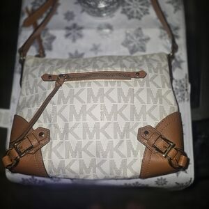 Michael Kors Signature White and Brown Crossbody Bag